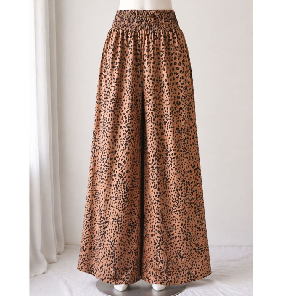 Leopard Print Wide Leg Pants Boho Flowy High Waist Lounge Coastal Chic Luxe XL